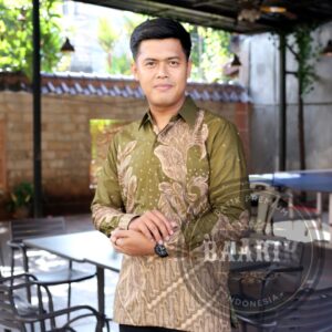 Kemeja Baju Batik Pria Lapis Furing Ekslusive Lengan Panjang Anggrek Hijau Lumut Ijo