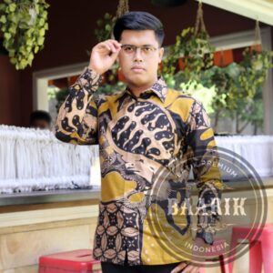 Kemeja Baju Batik Pria Lapis Furing Ekslusive Lengan Panjang Daun Lime Lemon
