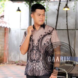 Kemeja Batik Pria Modern Lengan Pendek Lapis Furing Agashtya Cream