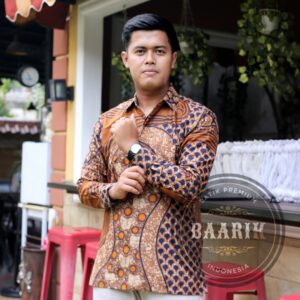 Baju Kemeja Batik Pria Lapis Furing Ekslusive Lengan Panjang Ghandy Mocca Moka