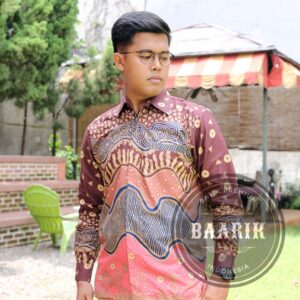 Kemeja Batik Pria Katun Lapis Furing Ekslusive Reguler Lengan Panjang Baskara Salem Peach