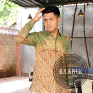 New Sage Green Kemeja Batik Pria Lapis Furing Lengan Panjang Hijau Sage